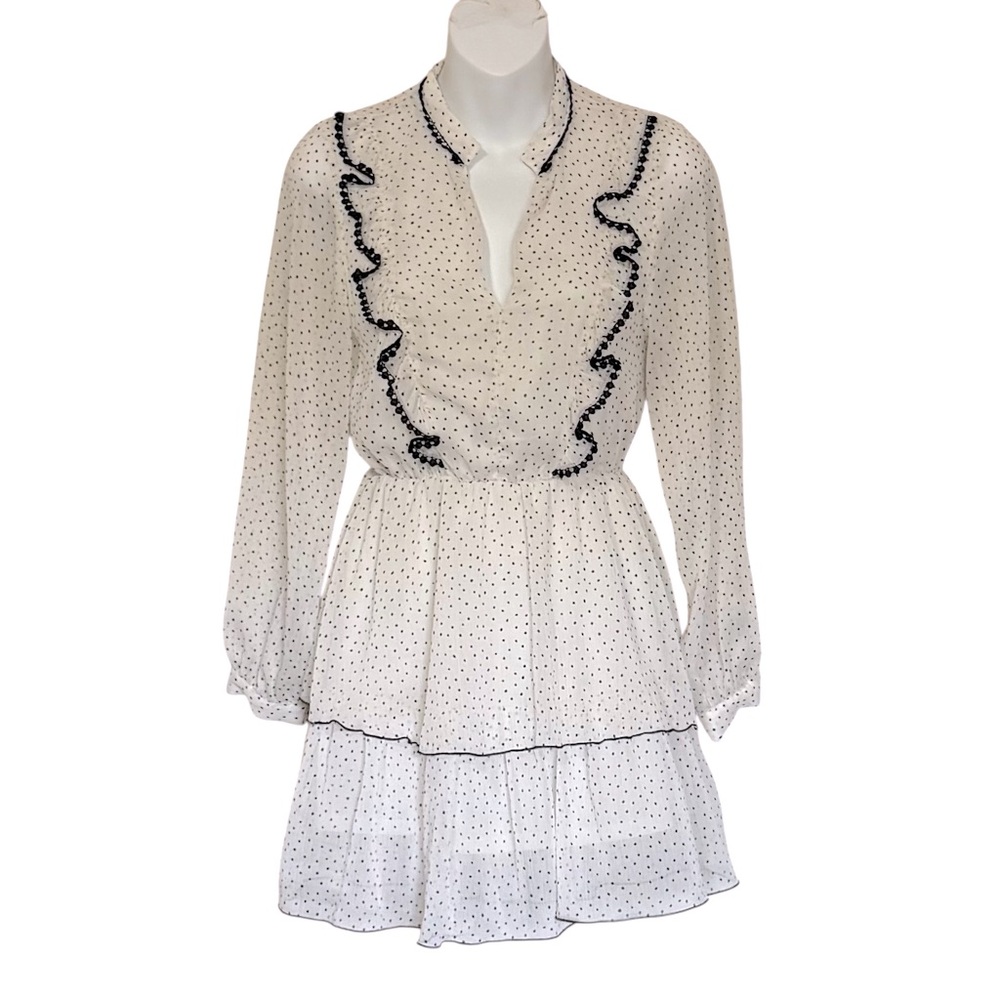 Zara White Ruffled Long Sleeve Plunge Dress Size XS